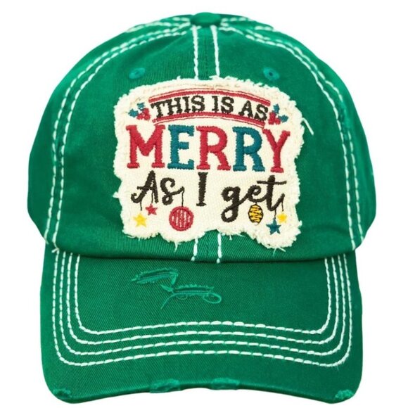 KBETHOS Distressed Green 'This Is As Merry As I Get' Baseball Cap Hat NWT - Picture 1 of 3